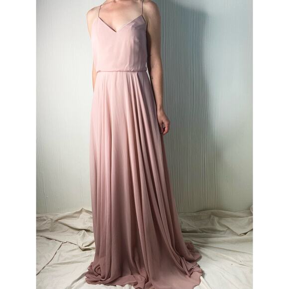 JENNY YOO Inesse Dusty Rose Blush Maxi Chiffon Gown US 2 Whipped Apricot NWT - Picture 4 of 16